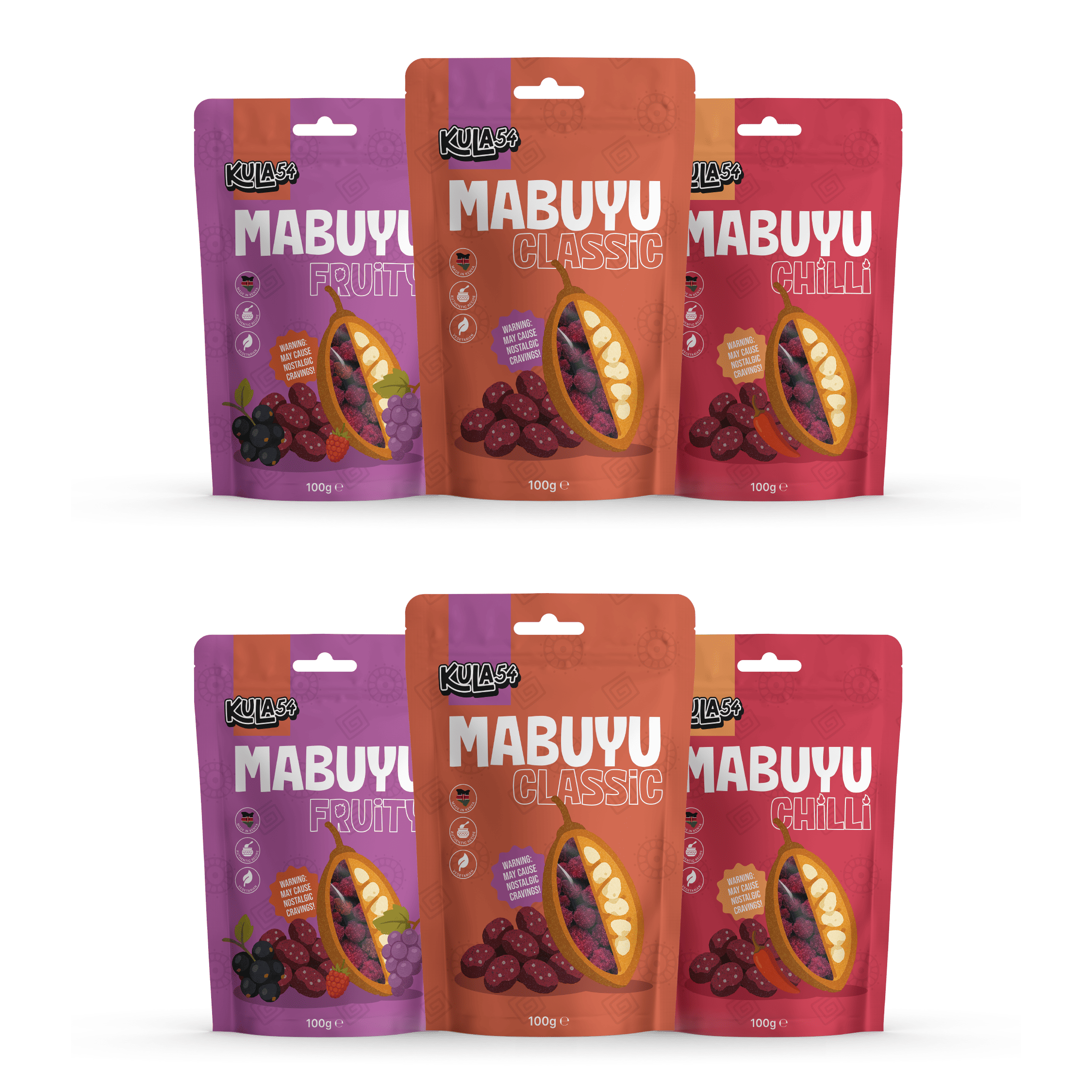 6 pouches of Mabuyu (2x Classic, 2x Chilli, 2x Fruity)